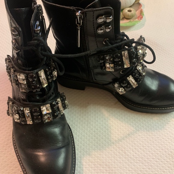 ZARA Leather Embellished Biker Boots SZ aus 5 as new biker goth dress style Rare - Picture 12 of 16